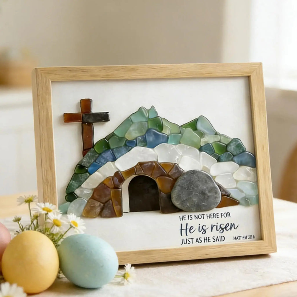 Easter Ornaments Retro Rustic Table Centerpieces Religious Picture Frames for Desk for Indoor Home Bedroom Bookshelf Windowsill Zpaxo