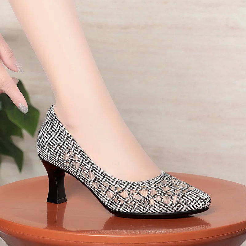 Summer Single Shoes Mesh Breathable Versatile Heels Women's Zpaxo