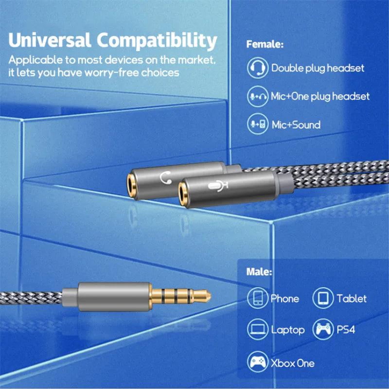 Headset Splitter Audio+mic Stereo Headphone Audio 4 Pole Jack Y Cable Zpaxo