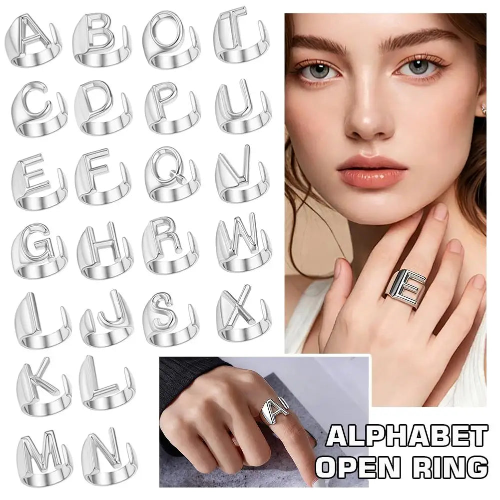 1PC High-end Fashion Hollow A-Z Letter Adjustable Opening Ring Alphabet Party Rings Jewelry Gift For Women Кольца JR21003 Zpaxo