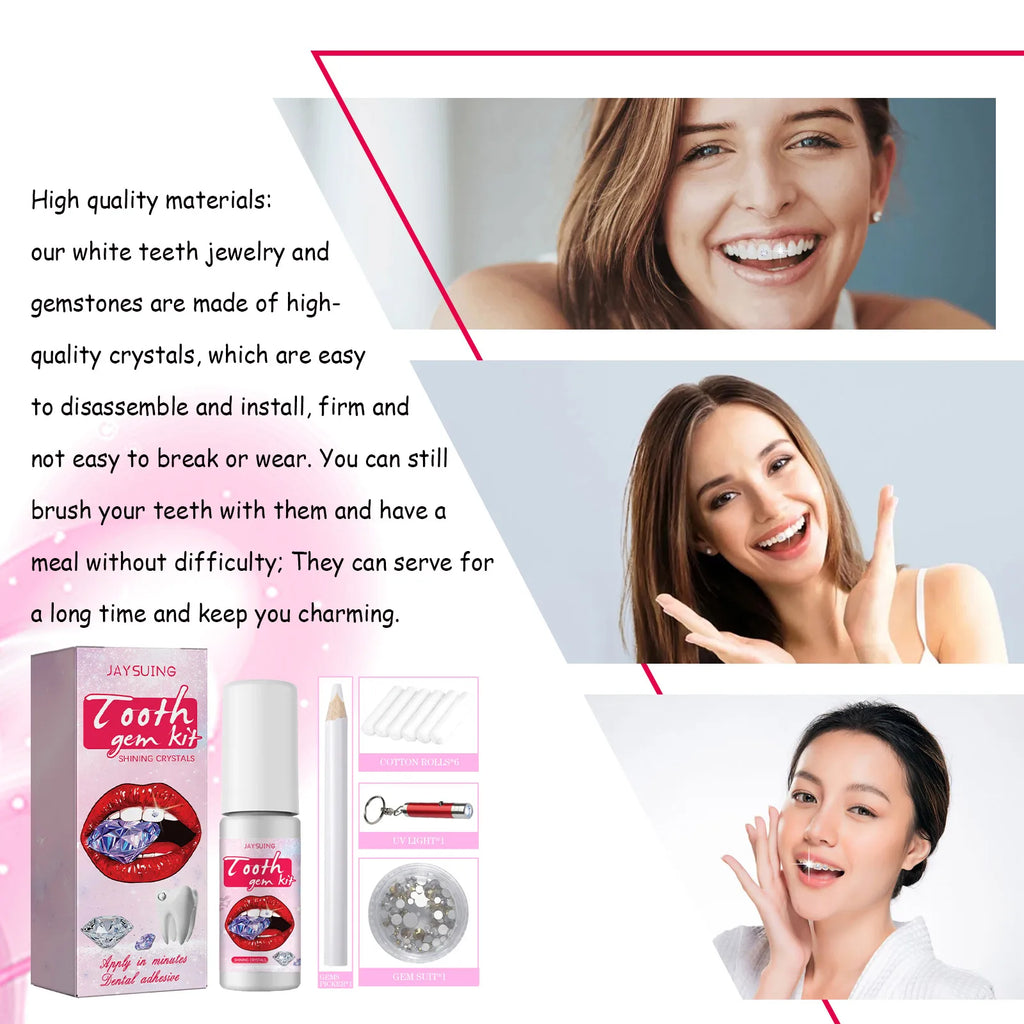 Tooth Gem Set White Rhinestone DIY Dental Jewelry Beautiful Easy To Remove Install Sturdy Gems With Curing Light And Glue Zpaxo