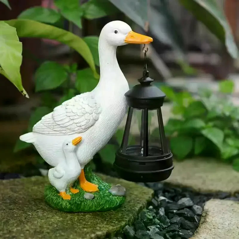 Resin Solar Duck Sculpture Super Bright Warm Light Solar Lamp Garden Stake Light Energy Saving LED Animal Figurine Outdoor Zpaxo