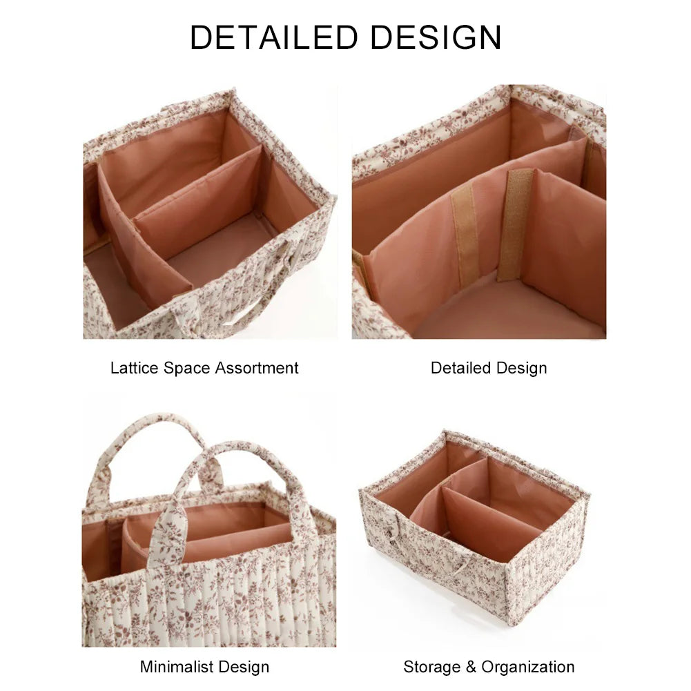Floral Nursery Storage Basket with Removable Divider Storage Diaper Organizer for Baby Wipes Newborn Essentials Must Haves Zpaxo