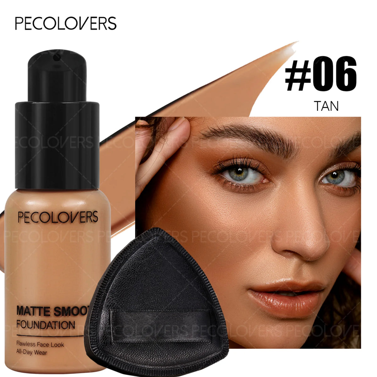 2PCS/Set Waterproof Liquid Foundation and Puff, Hydrating, Moisturizing Liquid Foundation, Long-Lasting , Dark Circle Concealer Zpaxo 06