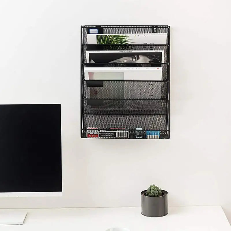 File Organizer Wall Hanging Holder Rack Mail Folder MagazineOffice Paper Document Letter Sorter Mesh Mount Vertical Iron Bin Zpaxo