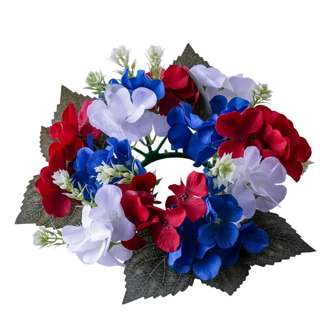 Hydrangea Candle Holder Wreath – Festive Artificial Flower Ring
