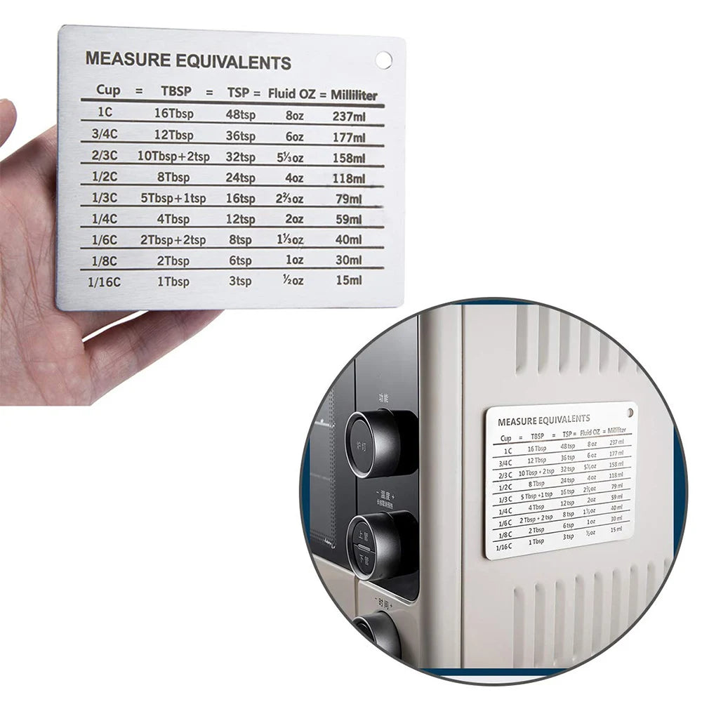 Measurement Conversion Refrigerator Magnet Stainless Steel Scale Plate Refrigerator Magnet for Cups Fluid Oz Milliliters Kitchen Zpaxo