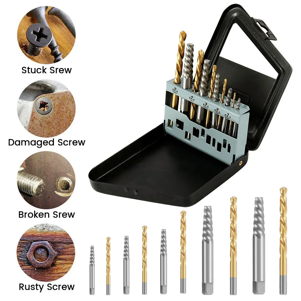 10pcs Drill Bit Set Cobalt Left Hand Accessories Broken Bolt Damaged Screw Extractor Set Metal Case Quality Perforator Tools Zpaxo