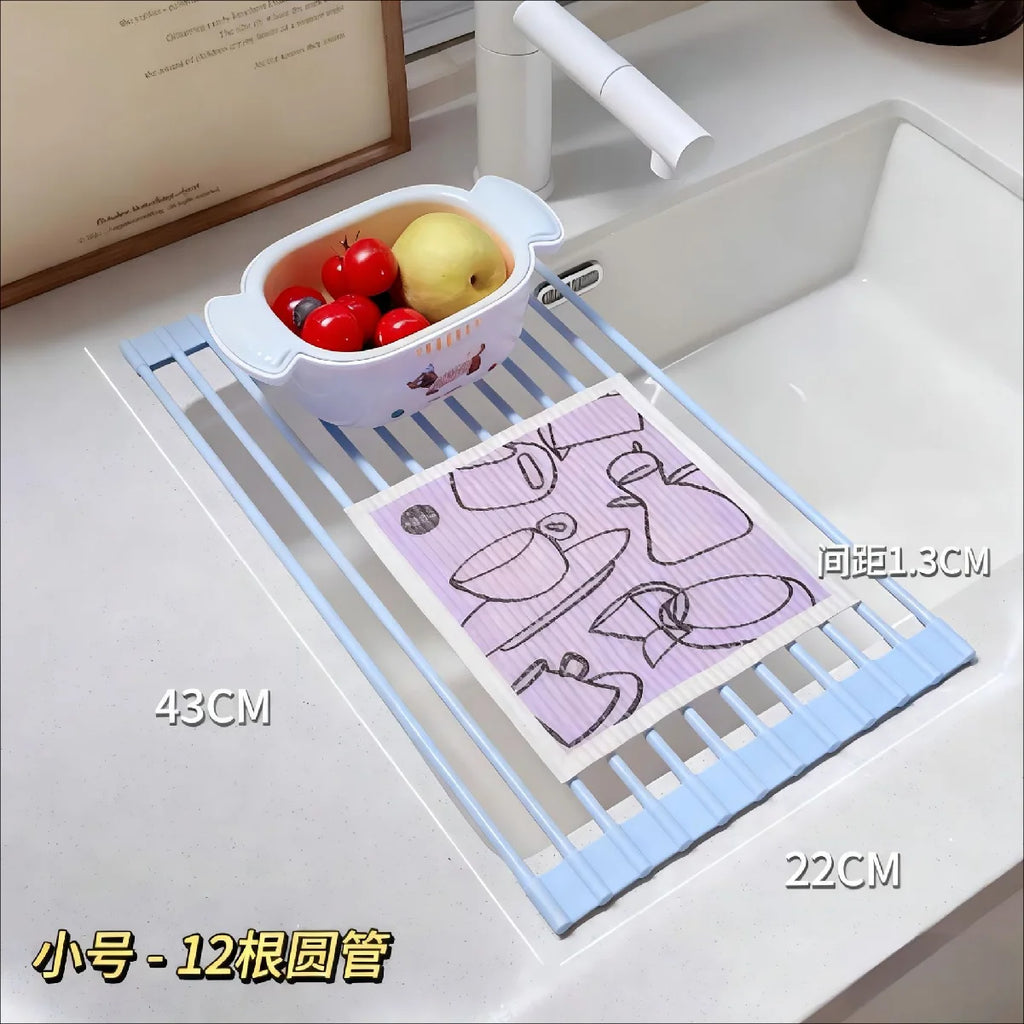 Silicone Kitchen Sink Drain Rack Foldable Roll Up Dish Drying Rack Over The Sink Filter Grid Drain Basket Countertop Draining Ma Zpaxo