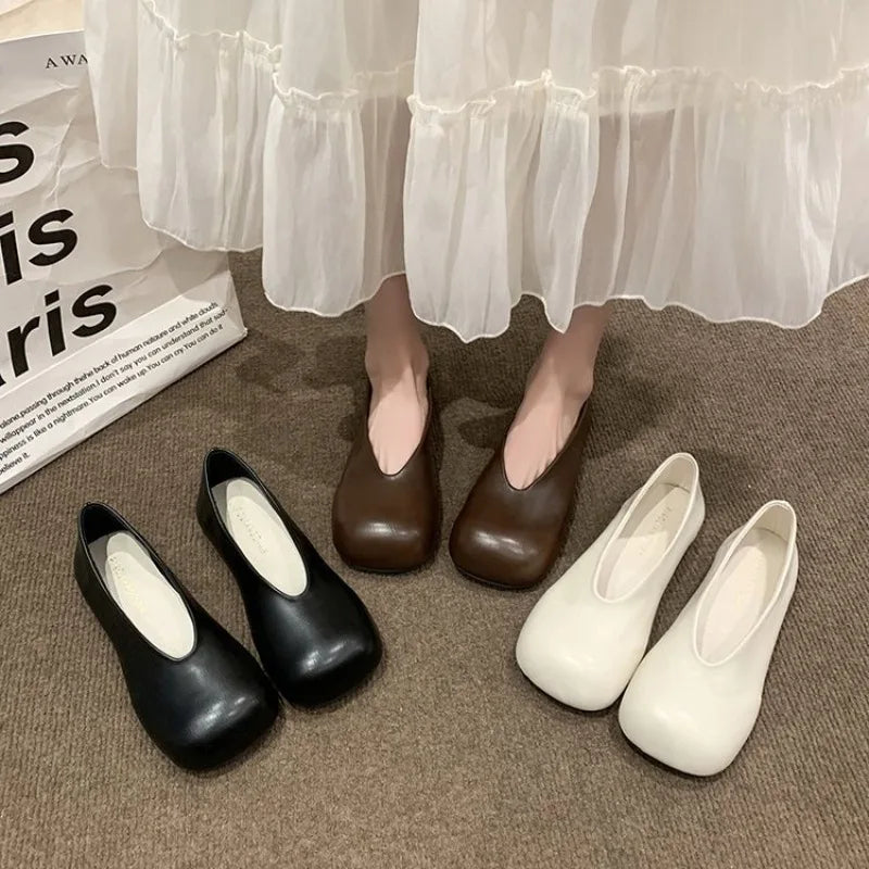 Women Flat Shoes Casual Shallow Mouth Single Round Toe Slip Women's