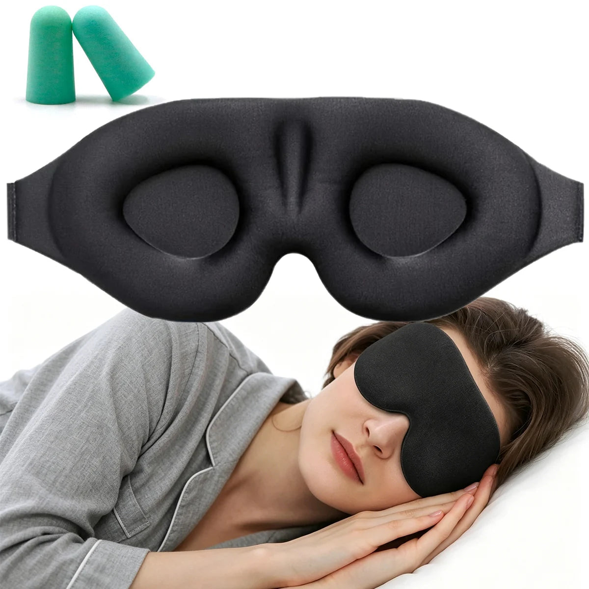 3D Contoured Sleep Mask & Earplugs – Light Blocking Travel Set