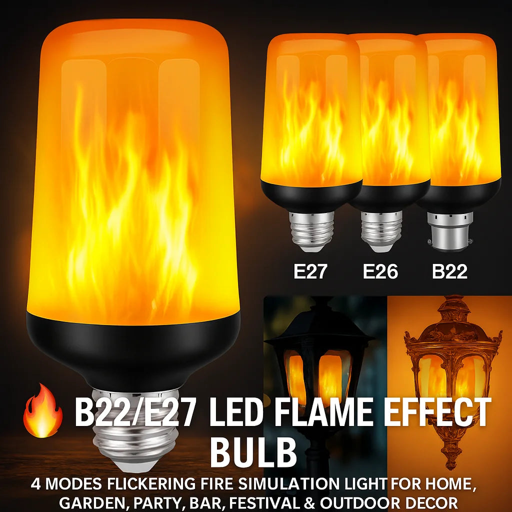 B22/E27 LED Flame Effect Bulb – 4 Modes Flickering Fire Simulation Light for Home, Garden, Party, Bar, Festival & Outdoor Decor Zpaxo