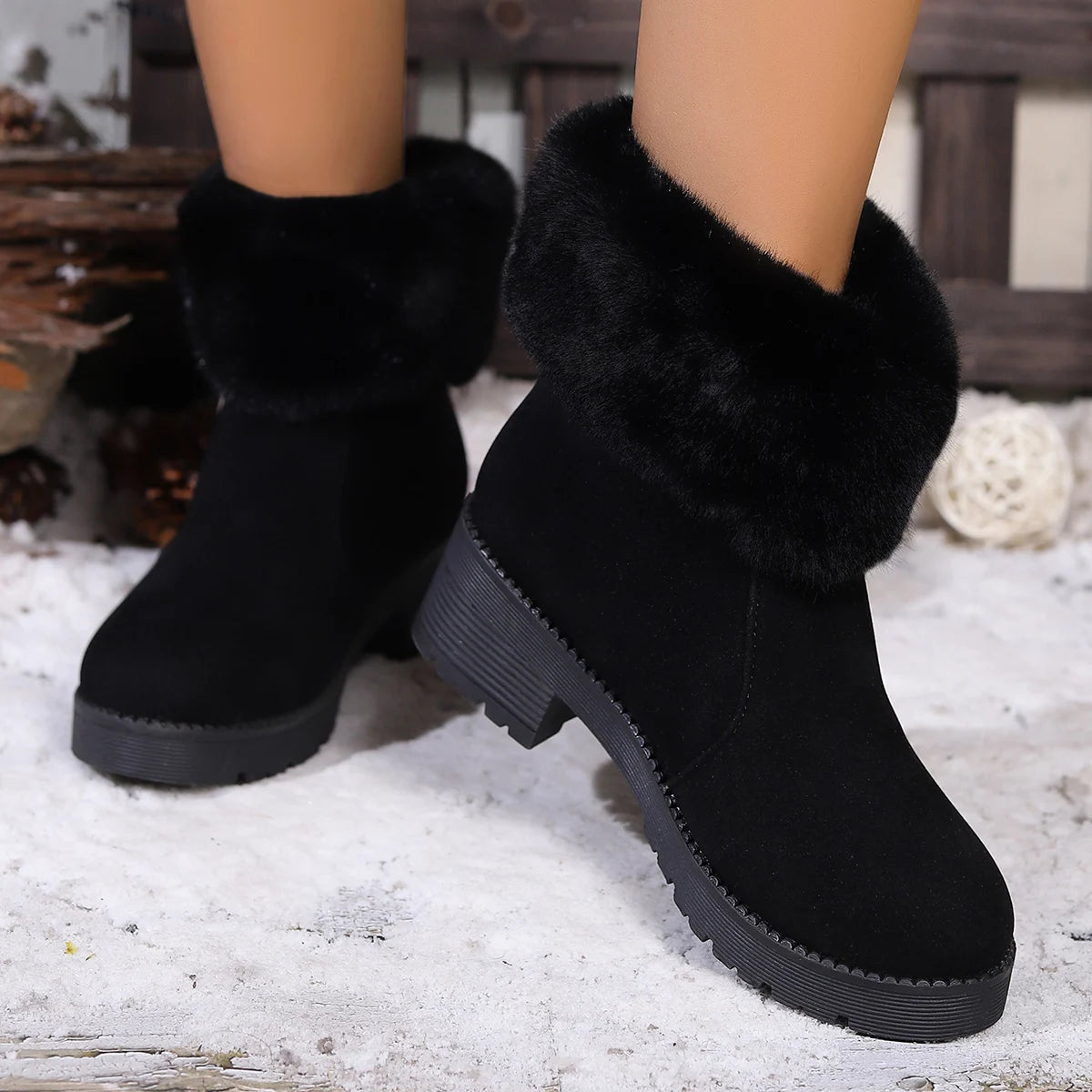 2025 New Women Ankle Boots Winter Keep Warm Snow Boots Women Fur Comfort Platform Cotton Shoes for Women Outdoor Designer Shoes Zpaxo
