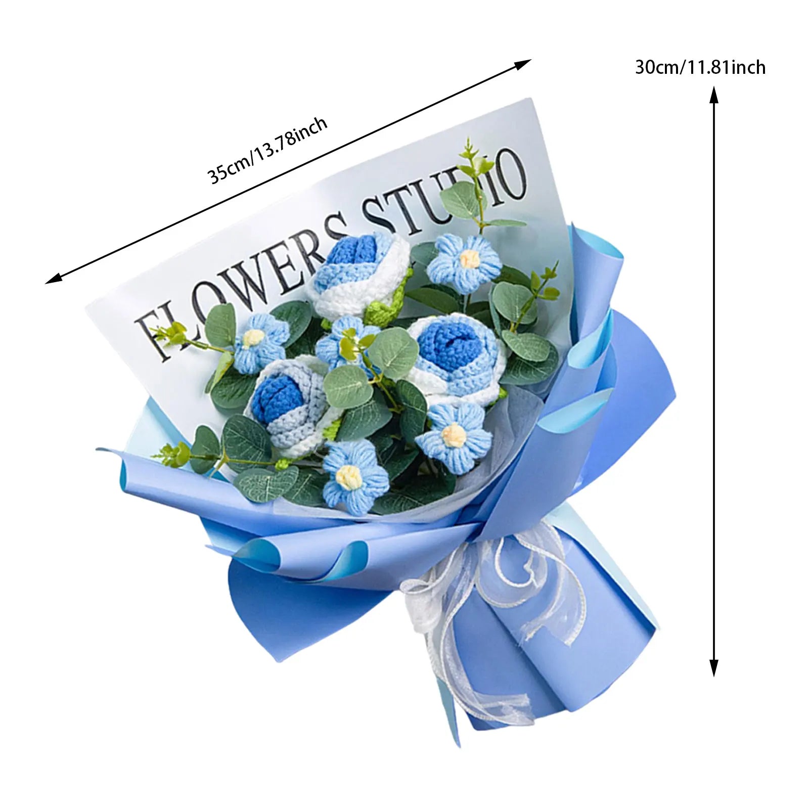 Crochet Tulip Flower Bouquet Decoration Completed Handmade Knitted Bouquet for Mothers Day Gifts Party Birthday Home Wedding Zpaxo Gradient blue