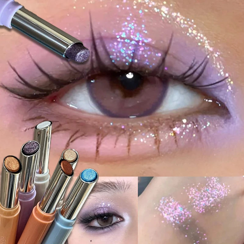Punk Purple Glitter Eyeshadow Stick Fine Shimmer Highlight Eyeshadow Pen Easy Blending Long Lasting Portable Eye Brighten Makeup Zpaxo