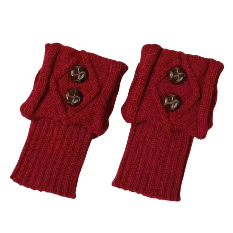 1 Pairs Autumn Winter Women's Short Rhombus Flip 2 Button Foot Warmer Zpaxo Wine red