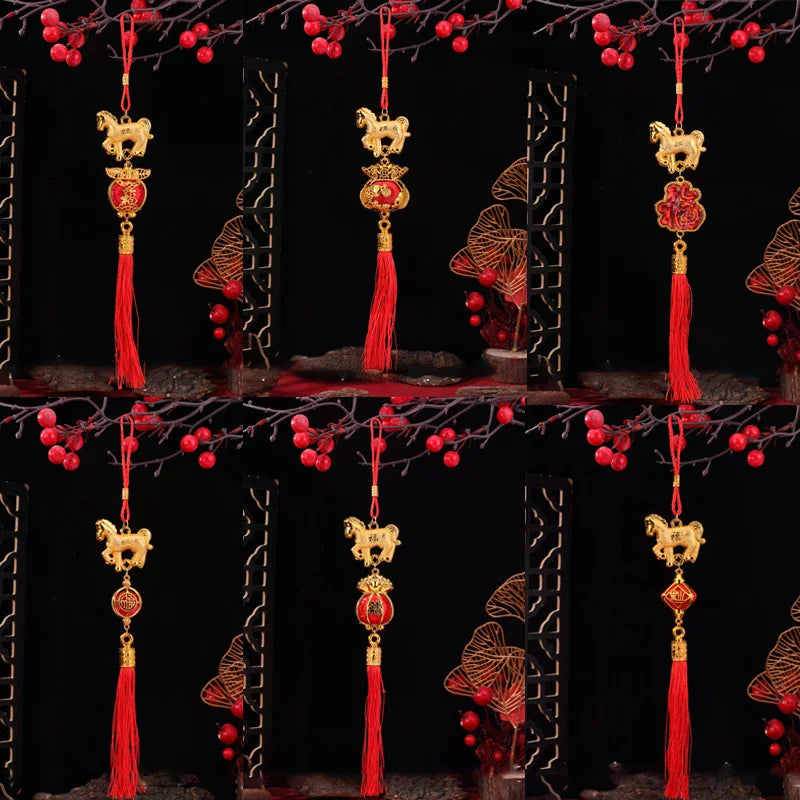 1/10Pcs 2026 Year Of The Horse Wall Hanging Car Ornament Chinese New Year 3D Horse Lantern Red Gold Pendant Lucky Decor Gifts Zpaxo