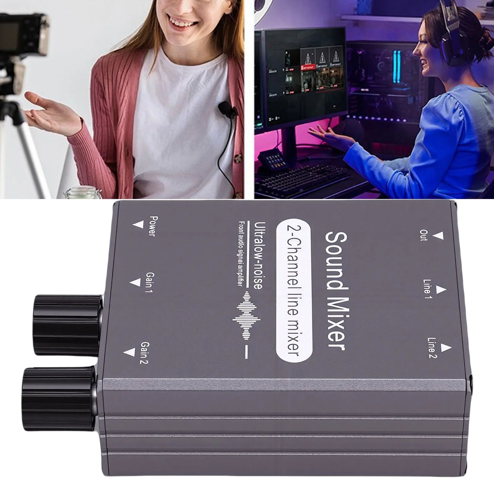2 Way Sound Mixer Channel 1 Out Mixing Switcher Dual Volume Control