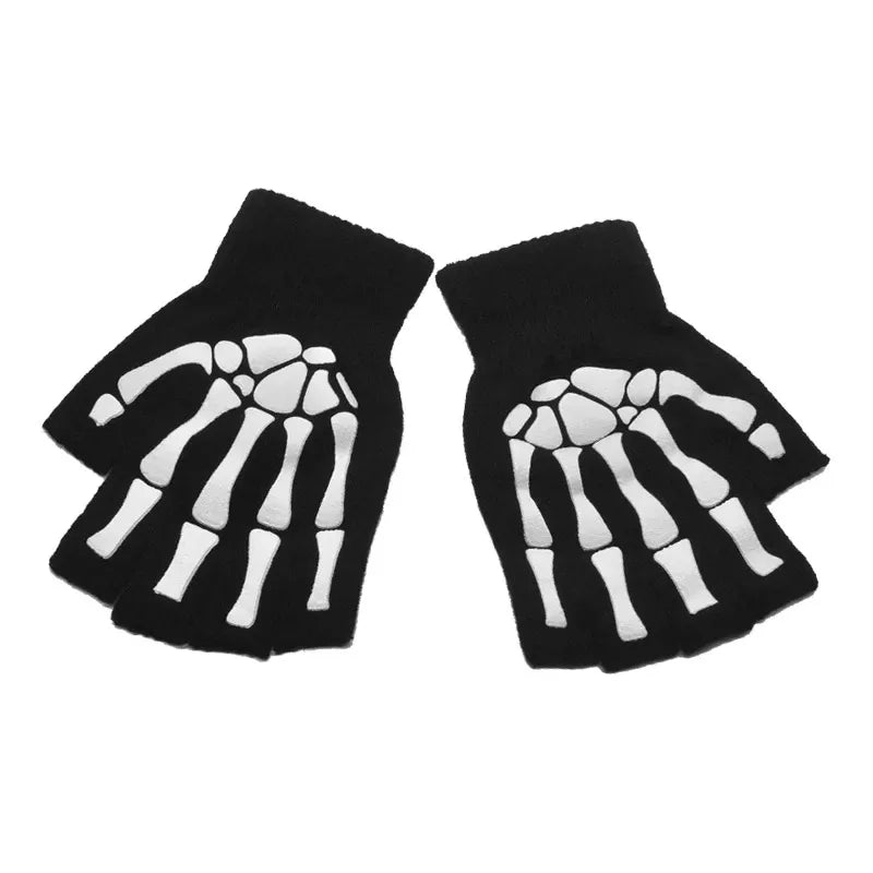 Luminous Skull Half Finger Gloves – Glow in the Dark Knit
