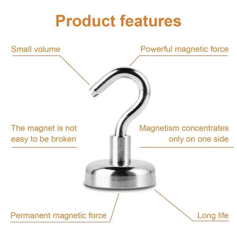 8-Pack Neodymium Magnetic Hooks – 12kg Strong Hold, 20mm