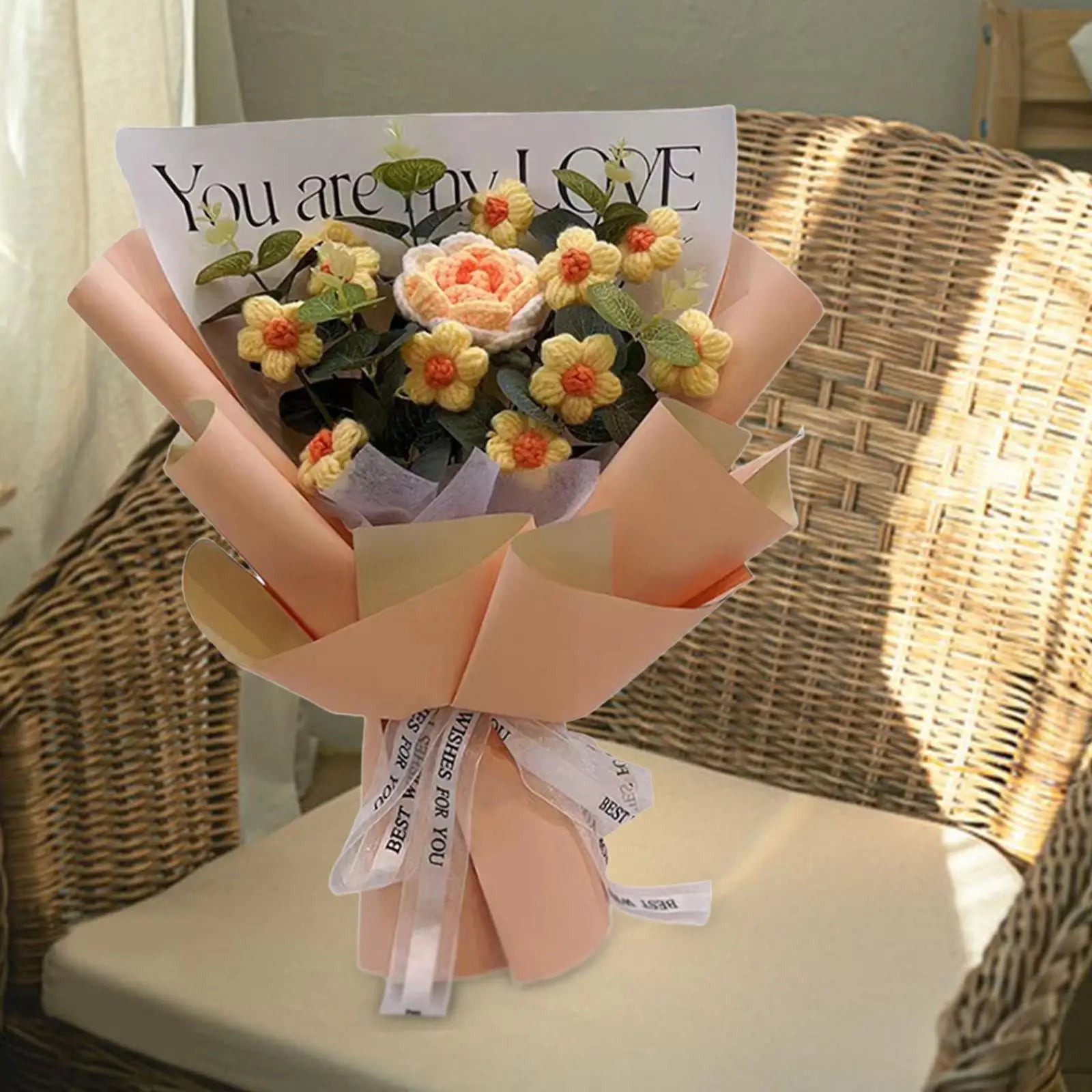 Crochet Flower Bouquet – Handmade Artificial Flowers Home Decor Artificial Flower Bouquet Zpaxo Yellow