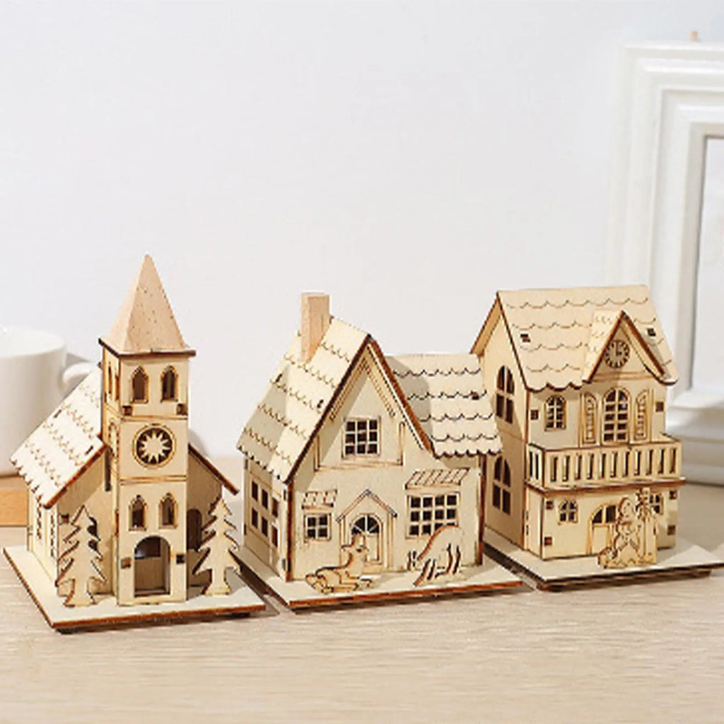 Wooden Village Houses LED Table Christmas Cabin Farmhouse Desktop