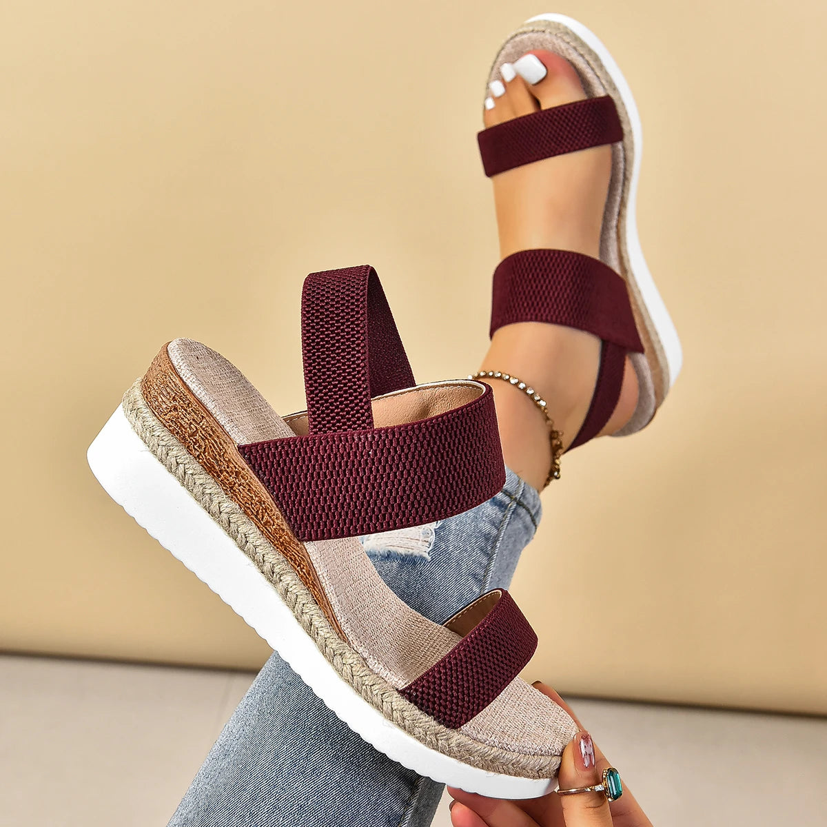 Summer Women Sandals Fashion Fashion Wedge Sandals Fish Mouth Loose Set Foot Platform Shoes Women Lightweight Designer Shoes Zpaxo wine red 40