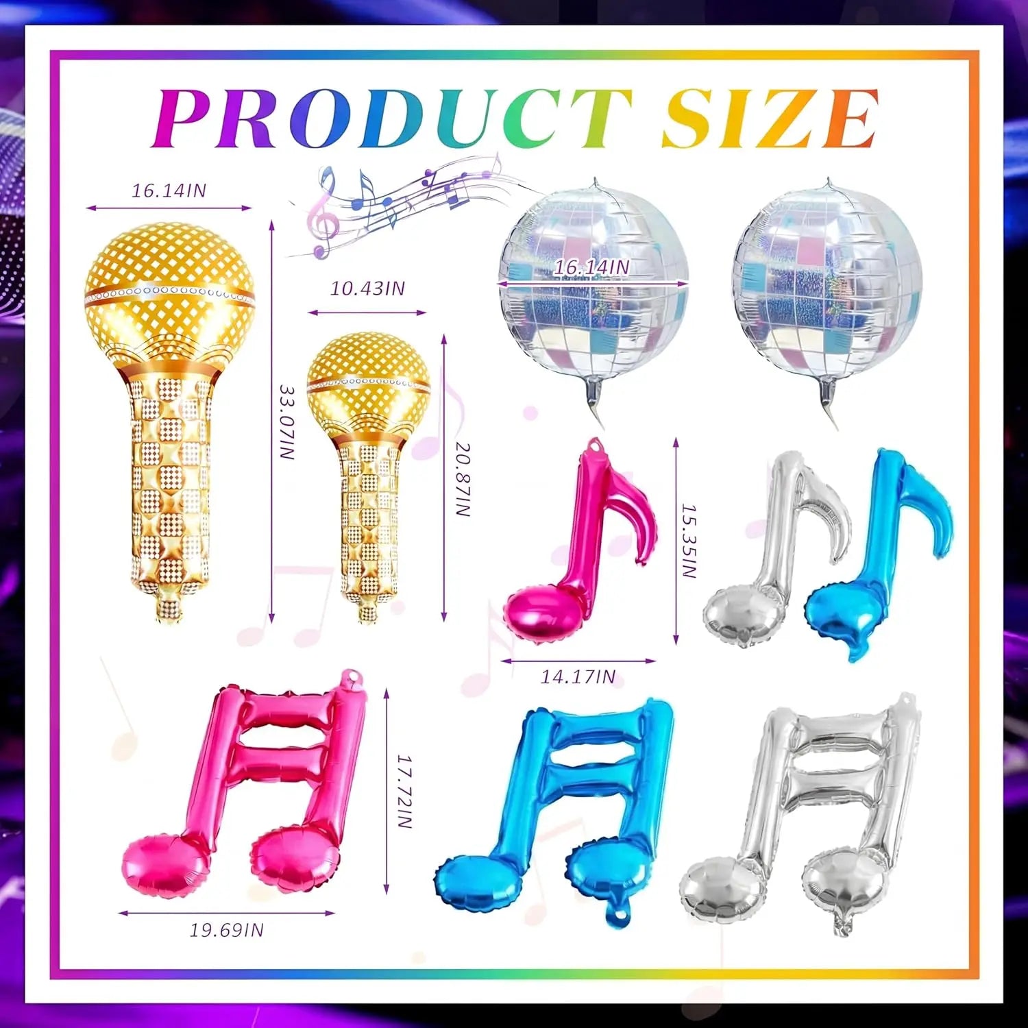 Disco Ball Music Note Foil Balloons Pink Purple Blue Inflatable Decor