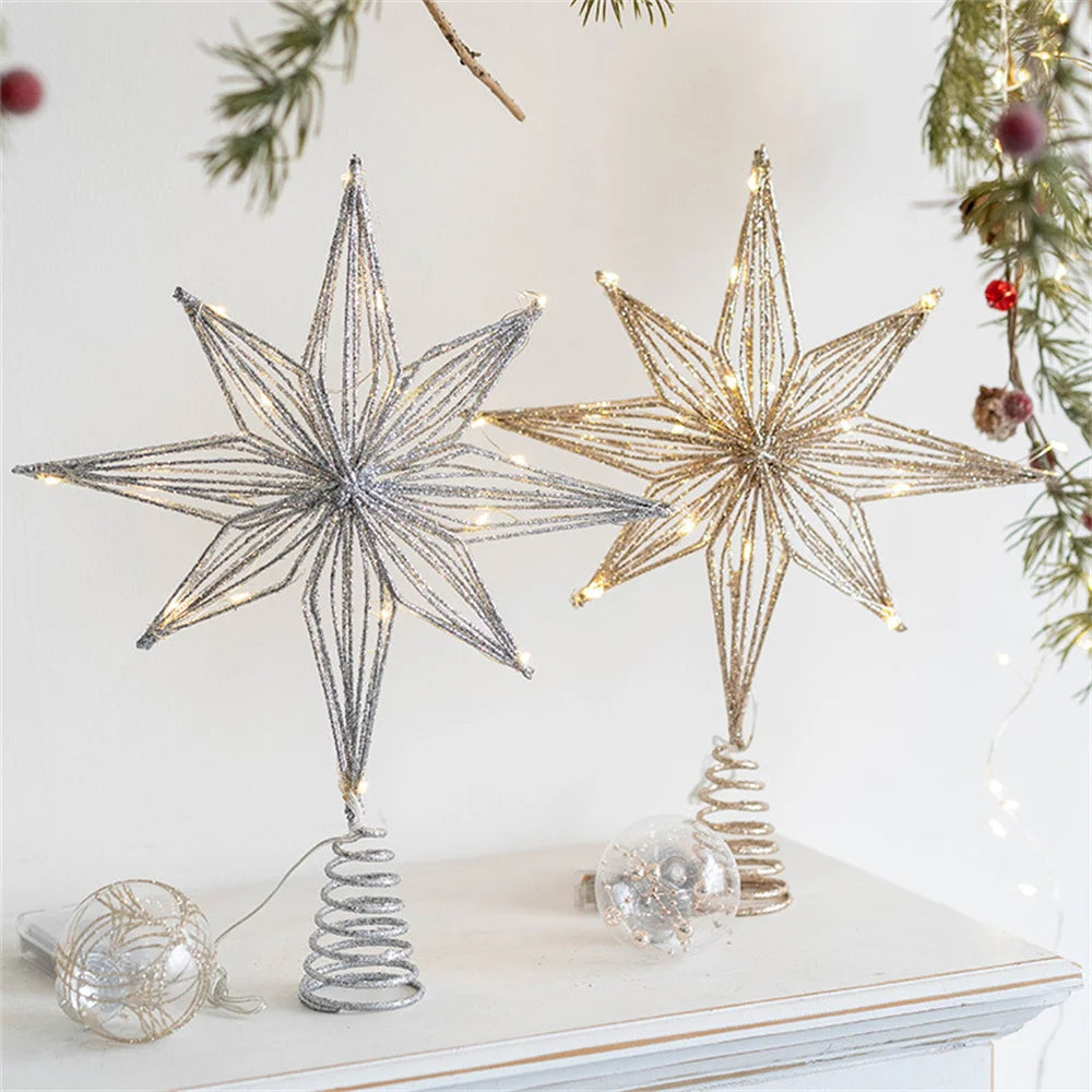 Christmas Tree Star Topper with LED Lights – 20/25/30cm Gold
