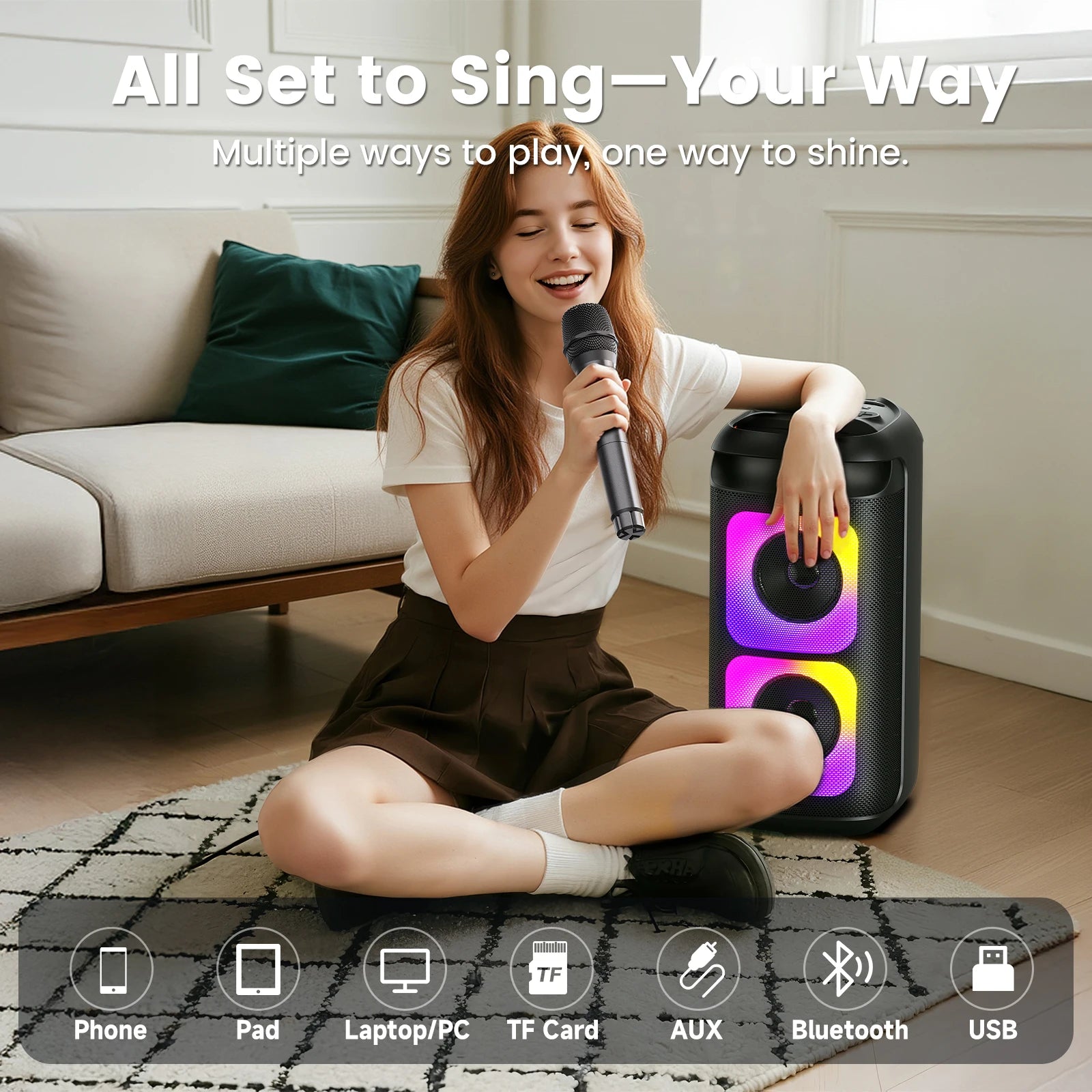 T37 Large Bluetooth Speaker Karaoke Machine Two Microphones Usb Tf