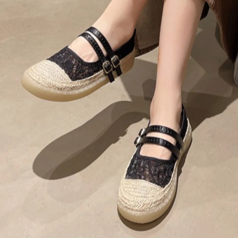 Spring Autumn Weaving Embroidery Double Buckle Strap Breathable Zpaxo