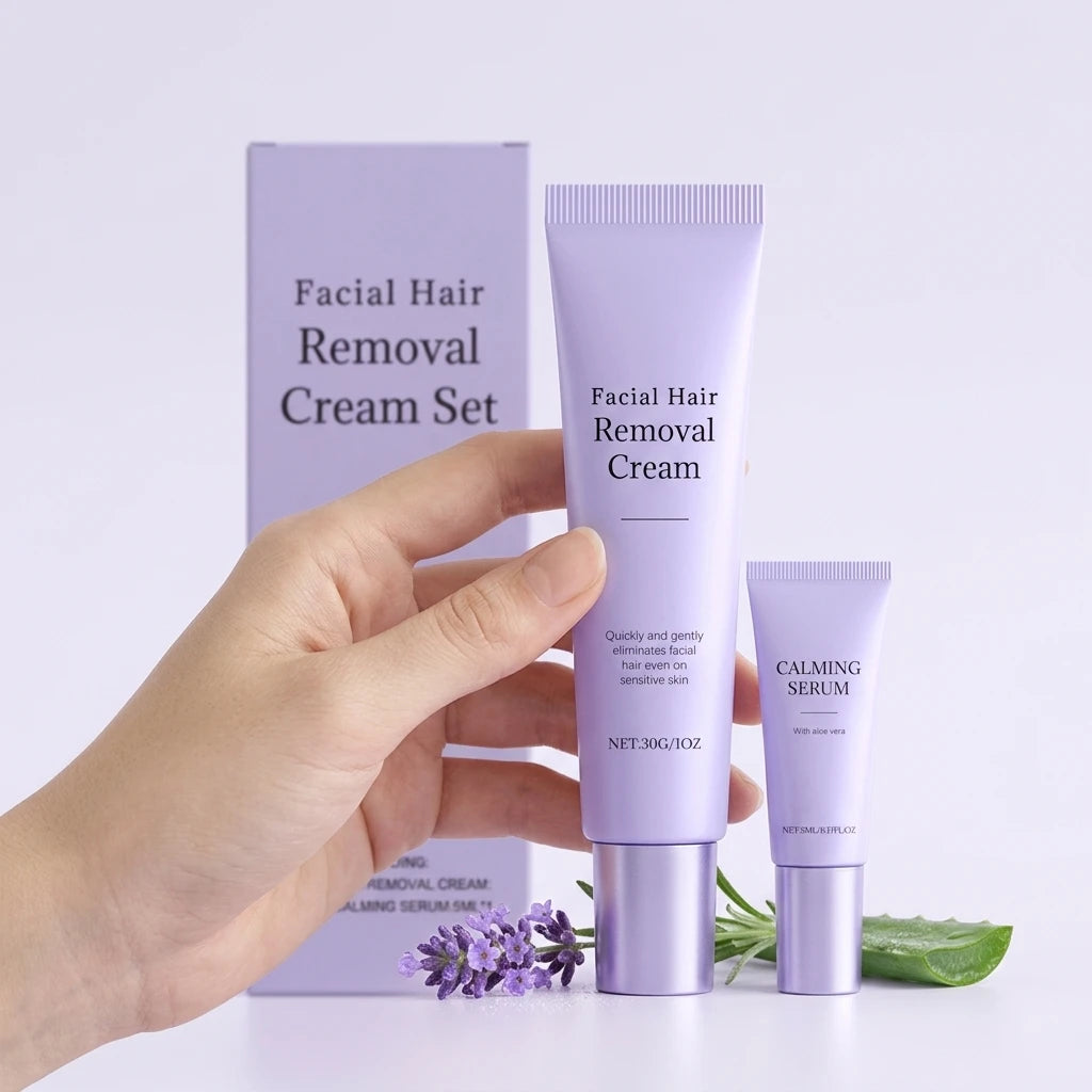 Painless Face & Body Hair Removal Cream + Calming Serum Kit Hair Removal Kit Zpaxo