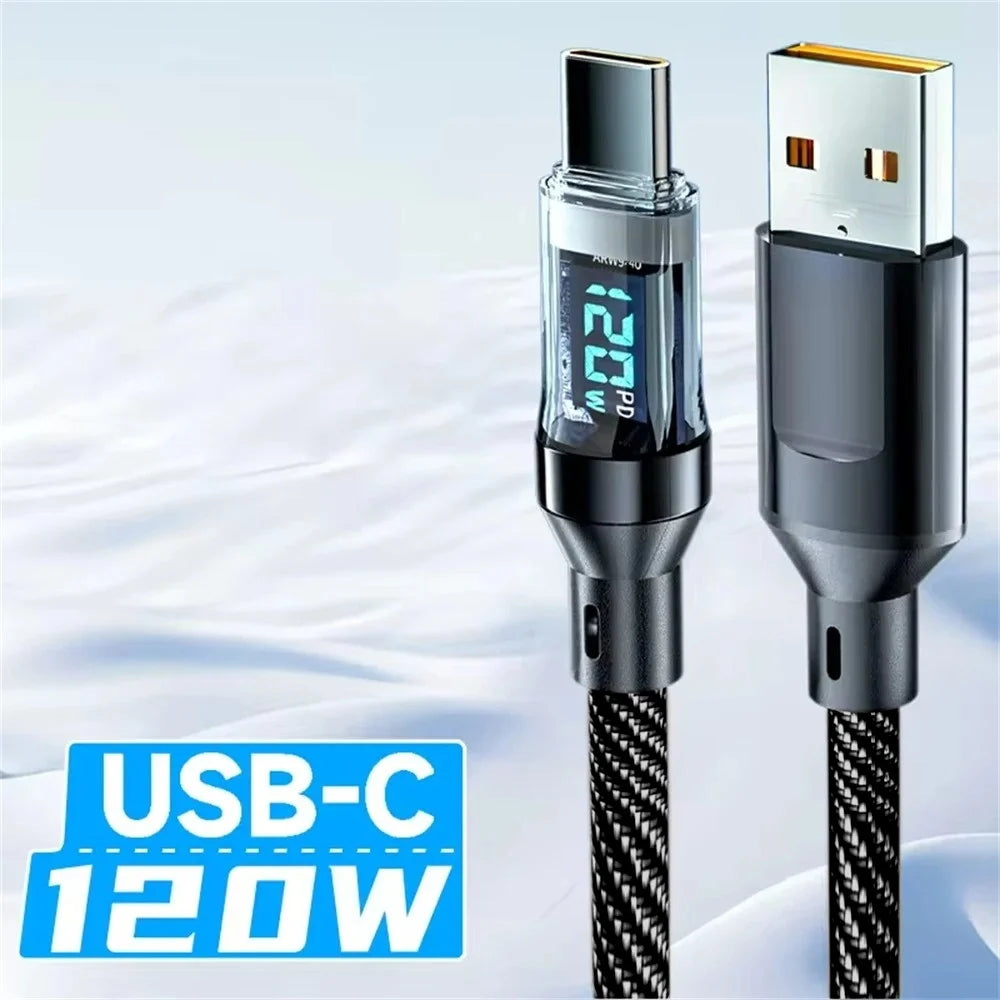 120W USB-C to USB-C Fast Charging Cable with Digital Display USB-C Charging Cable Zpaxo 120WUSB Type C Cable 2m