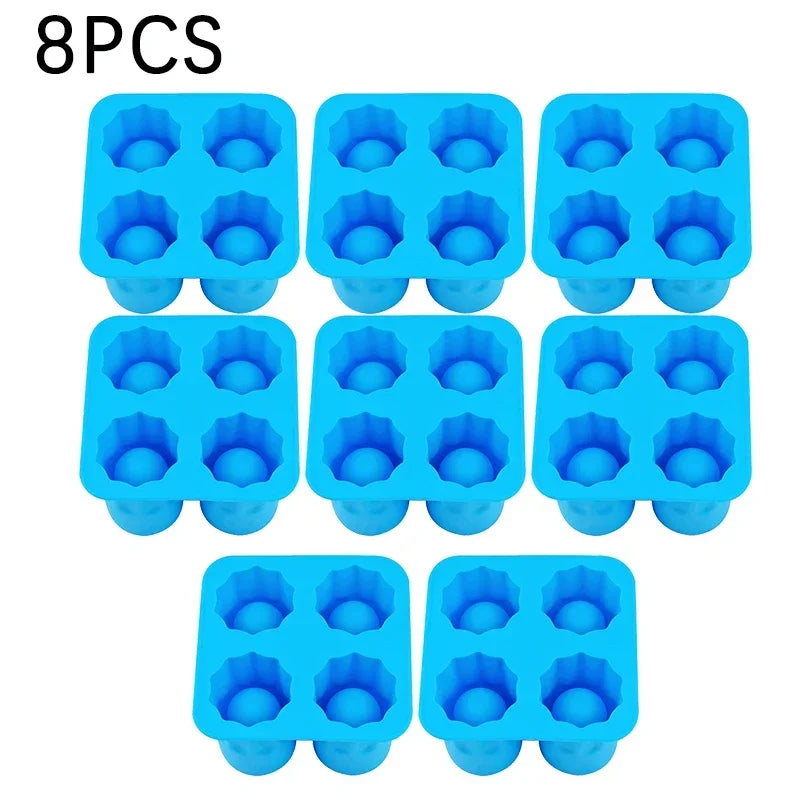 Silicone Shot Glass Mold 4 Cavities Round Ice Reusable Non-stick Zpaxo Light Blue-8PCS