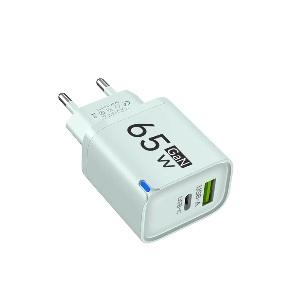 65W GaN USB-C Fast Charger – US/EU/UK Plug | PD Quick Charge USB-C Wall Charger Zpaxo EU Green