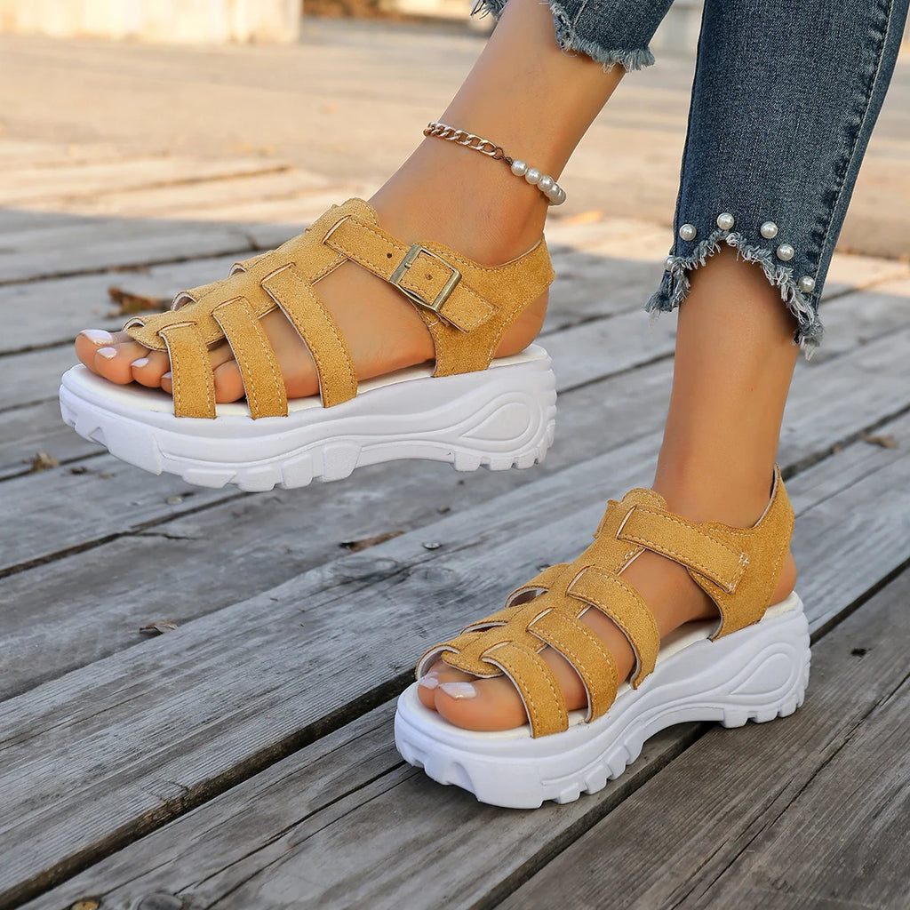 Women Sandals 2025 Fashion Gladiator Narrow Band Cross-tied Platform Zpaxo