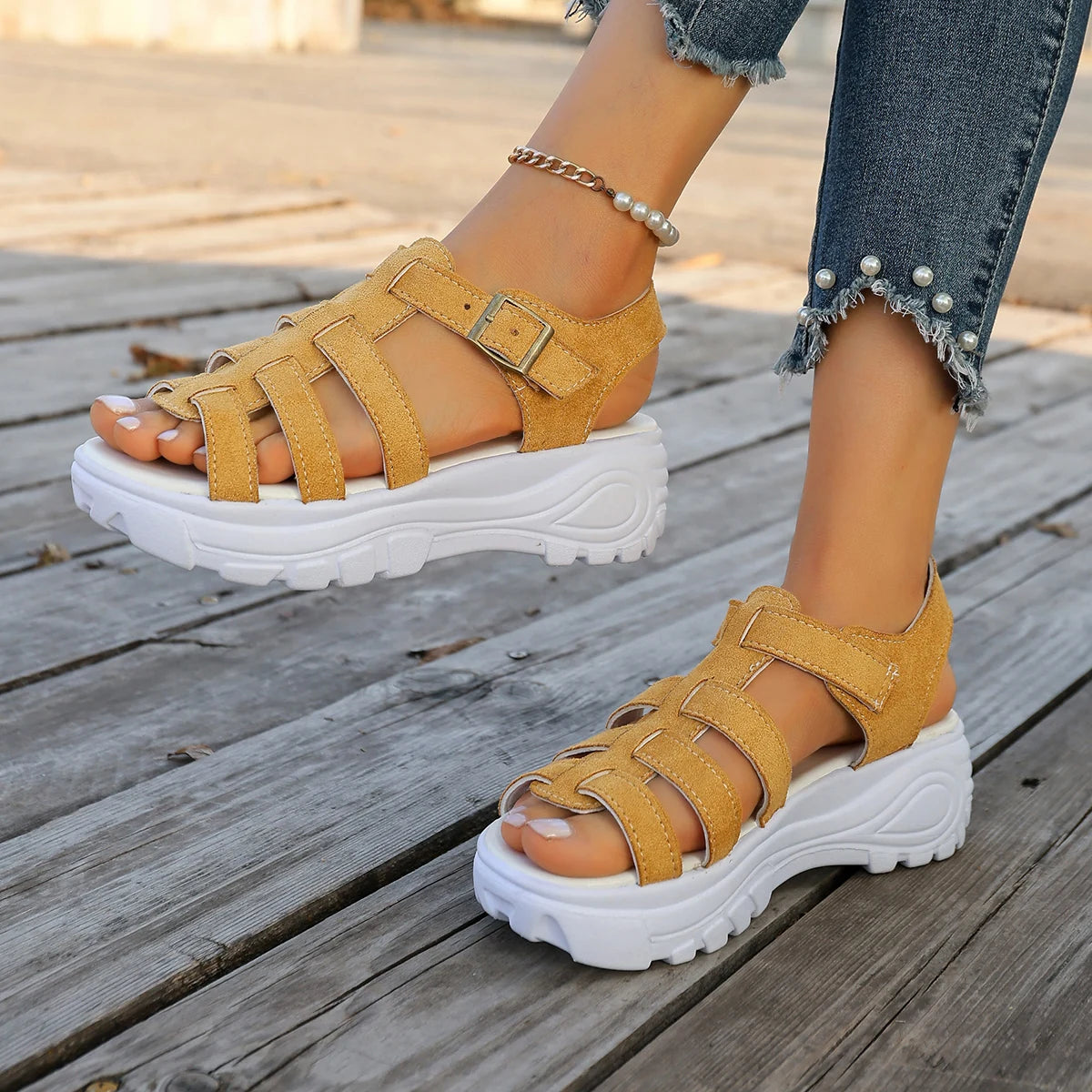 Women Sandals 2025 Fashion Gladiator Narrow Band Cross-tied Platform Zpaxo
