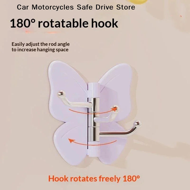 MCute Butterfly Shaped Adhesive Wall Hooks 3 Rotatable No Drilling