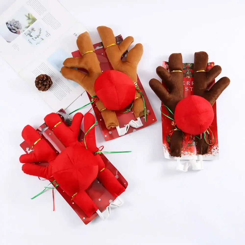 Plush Cartoon Reindeer Antlers Candy Cane Christmas Tree Christmas Car Decoration Red Nose Festive Vehicle Costumes Zpaxo