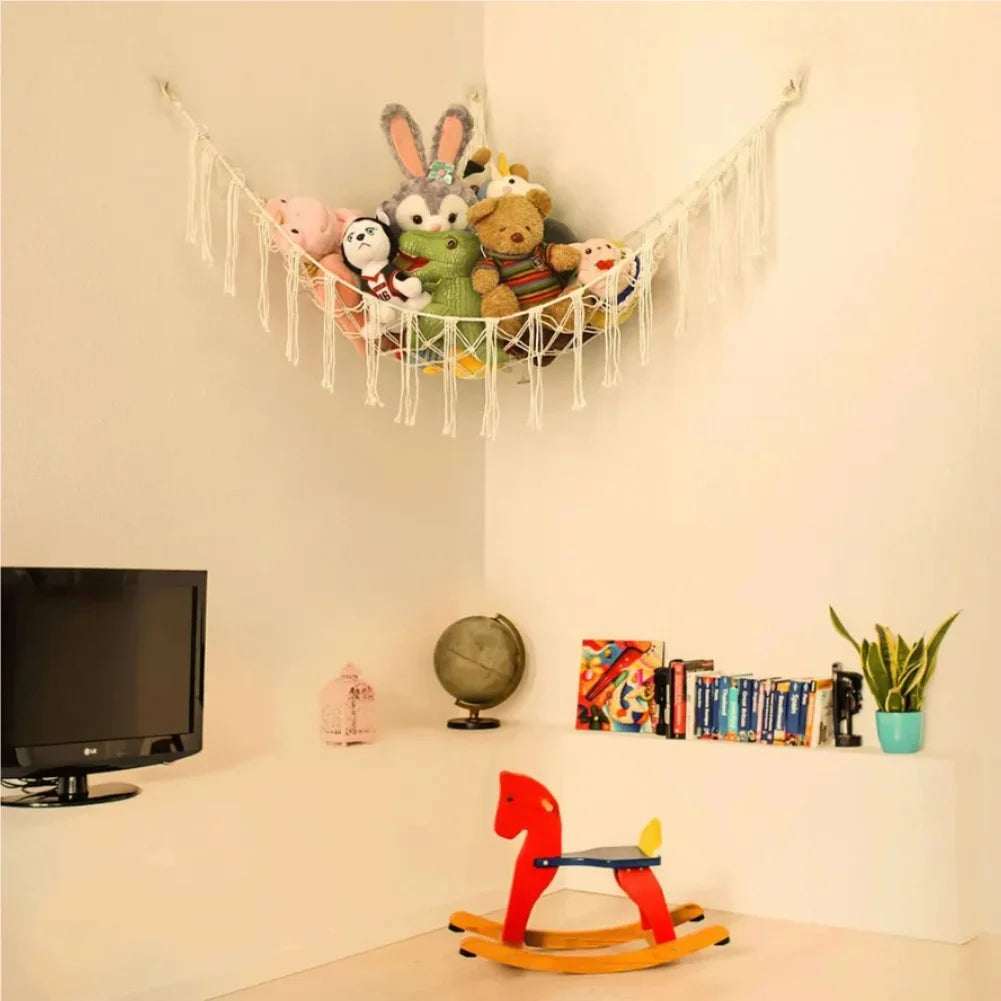 1Pc Toy Hammocks Wall Corner Hanging Storage Net Organizer Woven Kids Stuffed Mesh Hammock Baby Animal Rope Hammock Bag Cotton Zpaxo