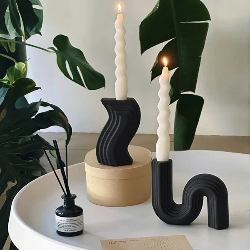 Nordic-style S-curve Candle Holder Creative Striped Ceramic Base