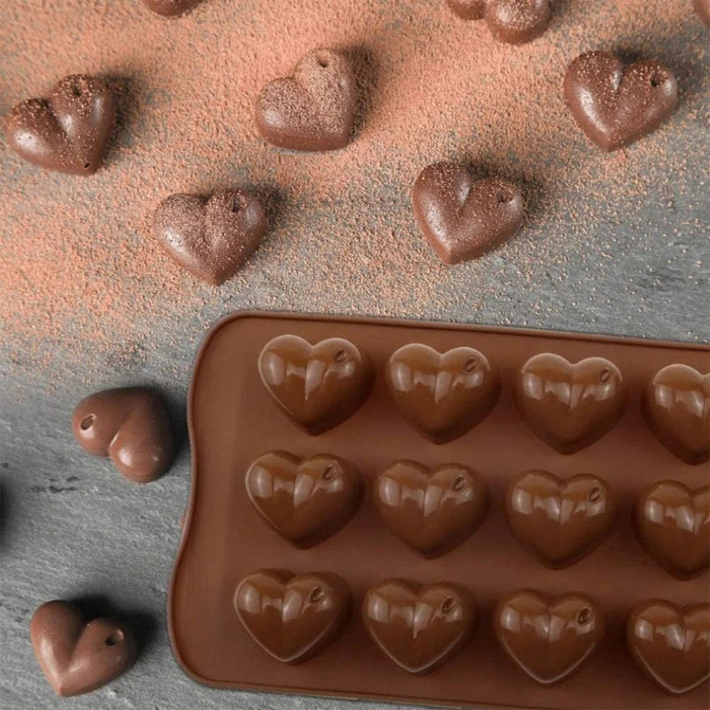 15-Cavity Heart Shaped Silicone Chocolate Mold Cake Fondant Candy Jelly Pudding Ice Cube Baking Mould for Valentine's Day Zpaxo