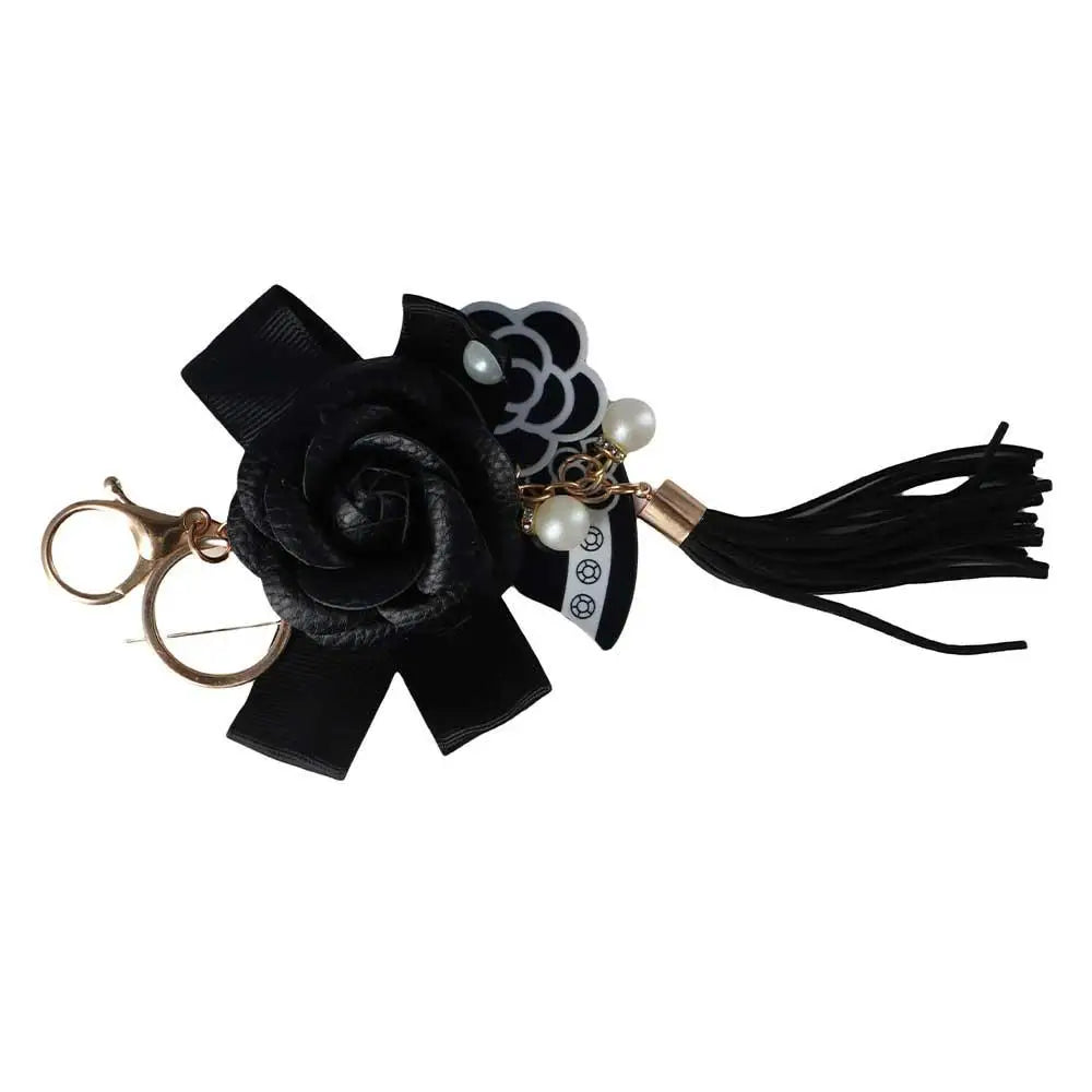 Woman Black Car Key Ring Gifts Bag Ornaments Jewelry Key Chain Bag Pendant Flower Keyring Camellia Key Chain Zpaxo