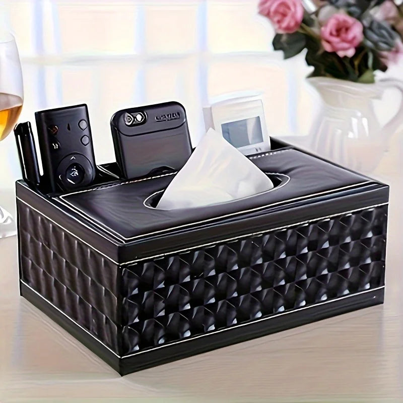 Elegant Faux Leather Tissue Box Holder Remote Control Desktop