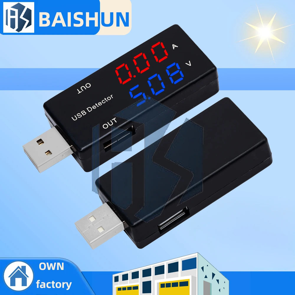 Red and Blue Dual USB Charging Detector Tester - Voltage, Current, and Battery Meter for Charger Diagnostics Zpaxo