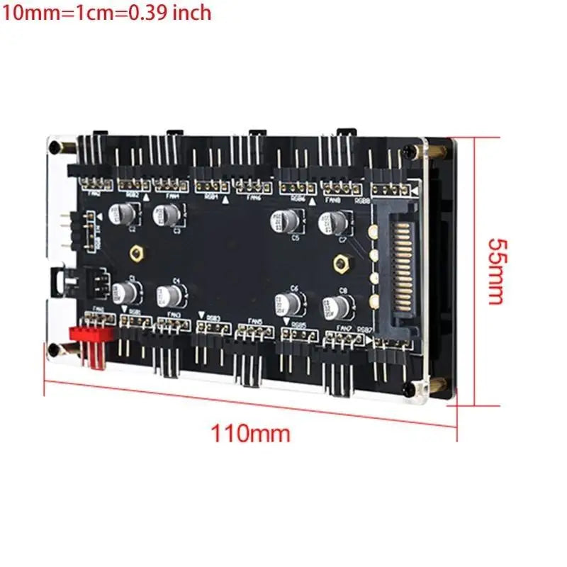 652F PWM 5V 3Pin ARGB with Power 2-in-1 Hub 8-Way Fan Adapter Zpaxo