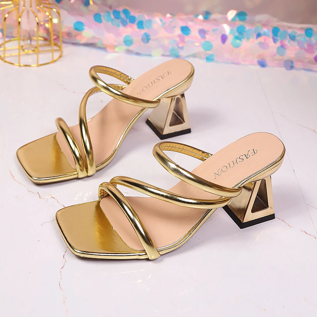 Women Sandals Luxury Square Heel Jelly Glitter Sexy Shoes for Women Summer Casual High Heels Sandals Designer Trend Luxury Shoes Zpaxo
