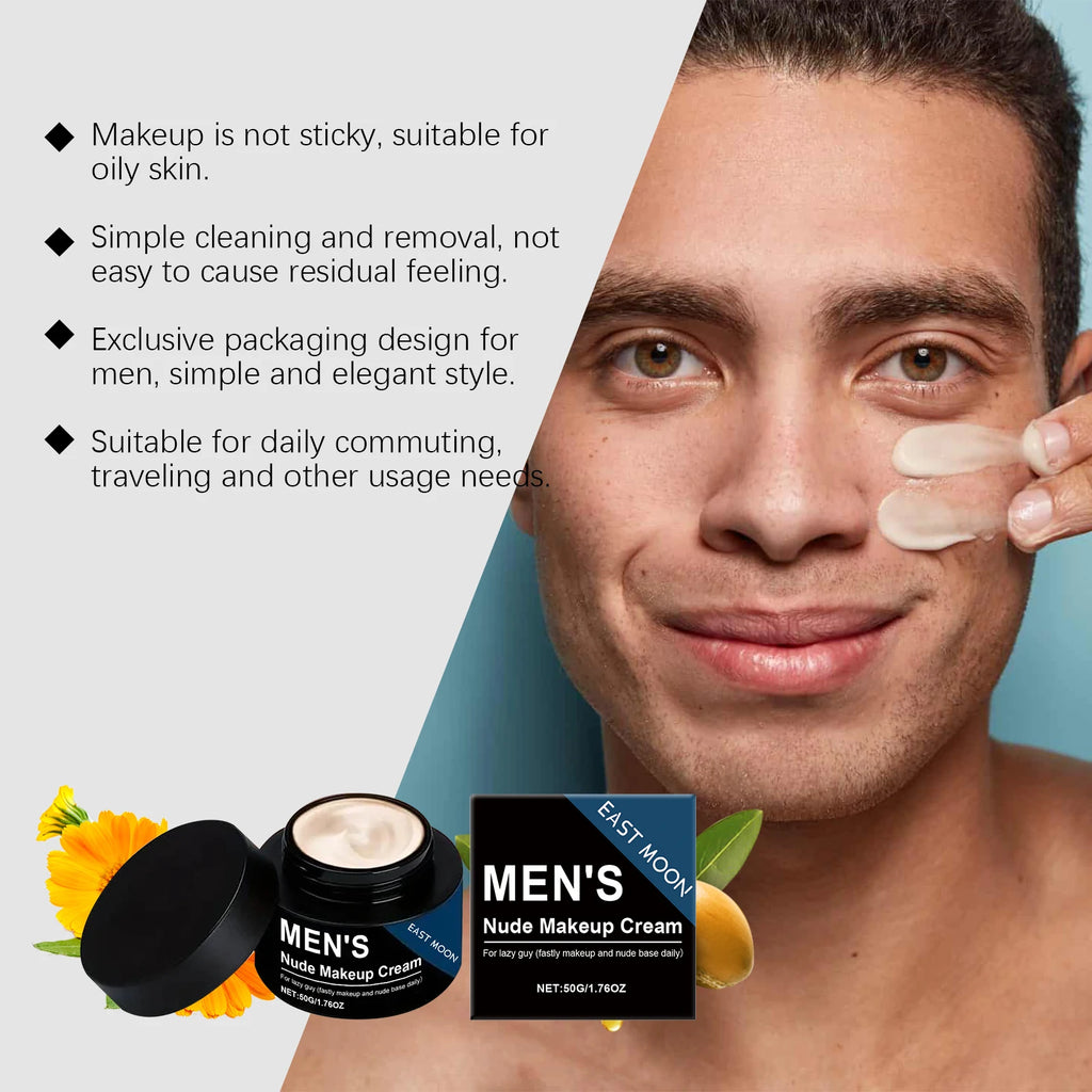 Men's BB Cream Natural Nude Tone Hydrating Cover Blemishes Sweatproof Long Lasting Oil-Free Matte Finish Nude Makeup Cream Zpaxo