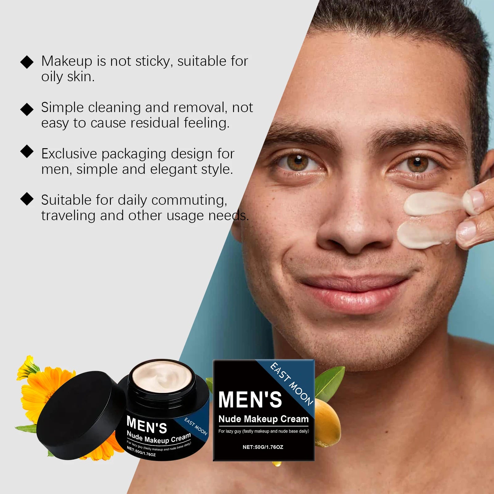 Men's BB Cream Natural Nude Tone Hydrating Cover Blemishes Sweatproof Long Lasting Oil-Free Matte Finish Nude Makeup Cream Zpaxo