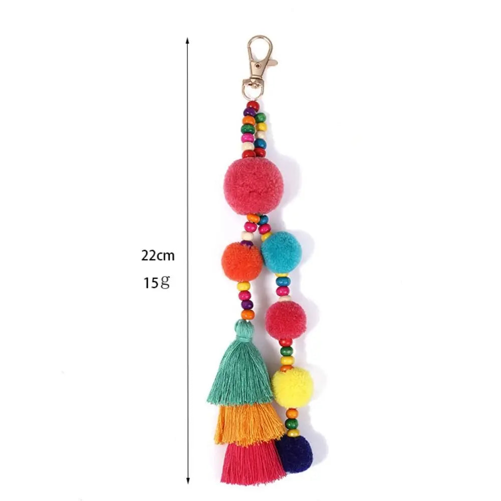 Boho Style Boho Style Hair Ball Tassel Keychain Colorful Tassel Boho Style Keychain Pom Pom Gradient Colors Boho Style Keyring Zpaxo